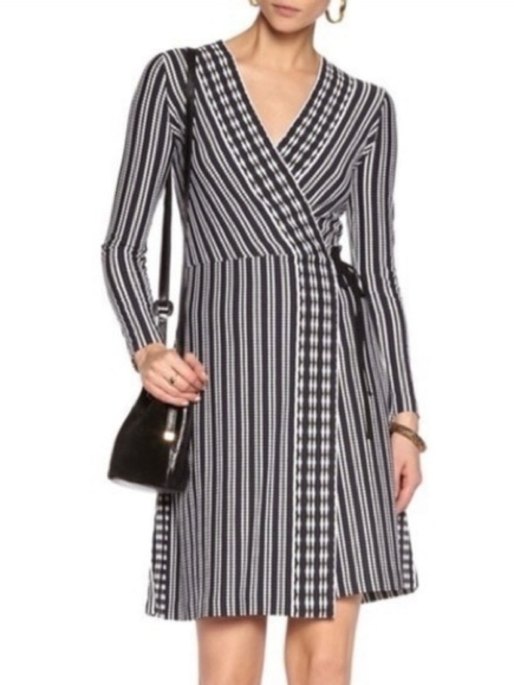 Tory Burch Jacquard Striped Wrap Dress Sz L